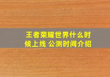 王者荣耀世界什么时候上线 公测时间介绍